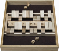 Double sided Shut the Box. Image of Shut the Box being played.