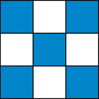Blue and white chess mat squares.