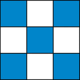 Blue and white chess mat squares.