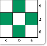 Overhead view of rounded corner of green mousepad chess mat.