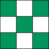 Green and white chess mat squares.