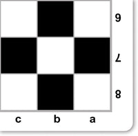 Overhead view of rounded corner of black mousepad chess mat.