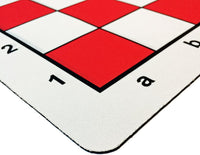 Rounded corner of red mousepad chess mat.