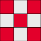 Red and white chess mat squares.