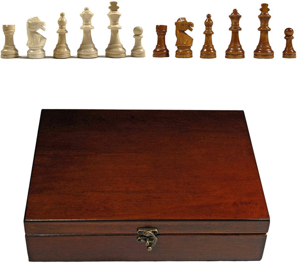 English Staunton Tournament Chess Pieces in Wooden Box, Weighted with 3.75 Inch King.