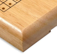View of corner of Cribbage board.