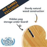 Sturdy natural wood construction. Hidden peg storage under board.