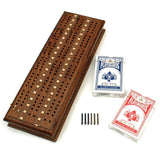 Solid Oak Medium Stained Wood with Inlay Sprint 3 Track Board with Metal Pegs & 2 Decks of Cards