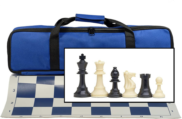 Tournament Chess Set with Electric Blue Bag - 3.75 Inch King Solid Plastic