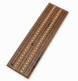 Classic Cribbage Set - Solid Walnut Wood with Inlay Sprint 3 Track Board with Metal Pegs
