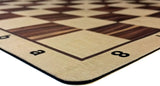Rounded corner of rosewood and maple grain mousepad chessboard.