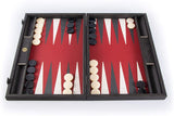 Luxury Black Wood Backgammon Set with Red, Gray & White Leatherette Interior – 19 inches – Handcrafted in Greece.