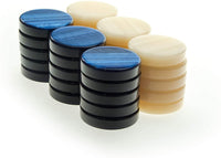 Mother of Pearl Acrylic Backgammon Checkers/Chips in Blue & Cream – 1.5 inch Diameter.
