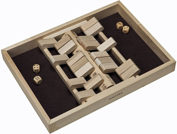 Double Sided Dice Board Game – 10 Number Flip Tiles in Natural Wooden Box – 14 inches (Made in USA)
