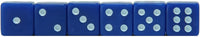 Blue sqaure cornered dice in numbered order from 1 to 6.