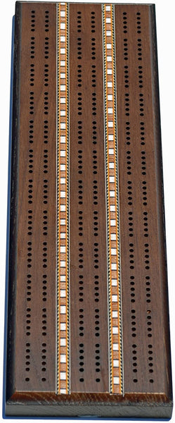 Classic Cribbage Set - Solid Oak Dark-Stained Wood with Inlay Sprint 3 Track Boards.