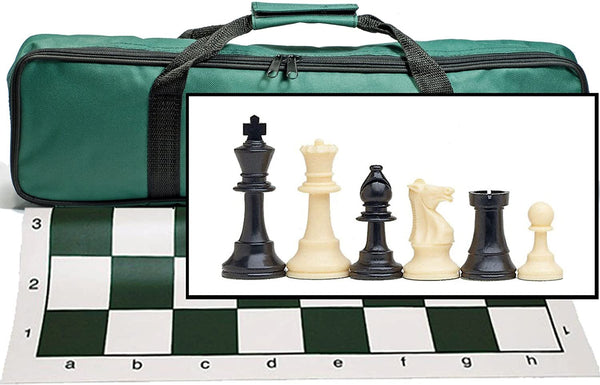 Tournament Chess Set with Green Bag - 3.75 Inch King Solid Plastic