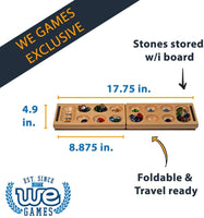 Stones stored with board. Foldable and travel ready. 4.9 inches width. 17.75 inches long. 8.875 inches long when folded.