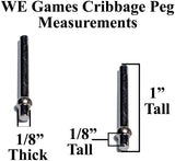 Cribbage Peg Measurements. 1/8 inches thick. 1/8 inches all at bottom. 1 inch tall peg.