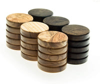 Olive Wood Backgammon Checkers/Chips in Brown & Natural – 1 inch Diameter.