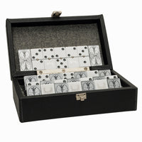 Luxury Domino Case -Double 6. Opened case with dominoes neatly placed.