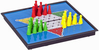 Zoomed in on Chinese Checkers on Magnetic board.