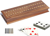 Cabinet Cribbage Set - Solid Walnut Wood with Inlay Sprint 3 Track Board with Metal Pegs & 2 Decks of Cards.