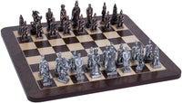 Chinese Qin Chess Set - Pewter Pieces & Walnut Root Board 16 in.