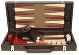 Briefcase opened with Backgammon game pieces inside.
