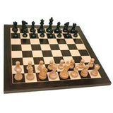 Black Stained chess set placed out in start match position.