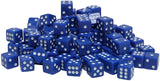 Pile of blue squared cornered dice 100 pack.