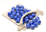 Blue stripe marbles for solitaire with snap closure compartment. Set of 33.