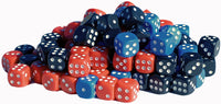 Pile of rounded corner dice, Black Red Blue