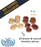 2 inches in diameter checker pieces. 24 brown and natural checker pieces.
