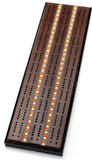 Different angle of Classic Cribbage Set - Solid Oak Dark-Stained Wood with Inlay Sprint 3 Track Board.