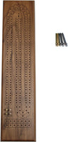 Classic Cribbage Set - Solid Walnut Wood Continuous 2 Track Board with Metal Pegs