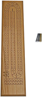 Classic Cribbage Set - Solid Oak Wood Continuous 2 Track Board with Metal Pegs