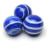 3 Blue striped marbles.