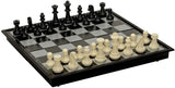 Magnetic chess pieces sitting on magnetic board.