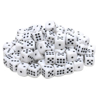 Pile of white opaque dice with rounded corners. 100 pack.