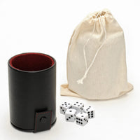 Luxury Brown Leather Dice Cup with 5 Dice and Storage.