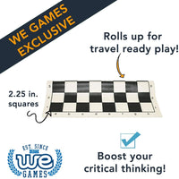 Rolls up for travel ready play. Boost your critical thinking. 2.25 inch squares.